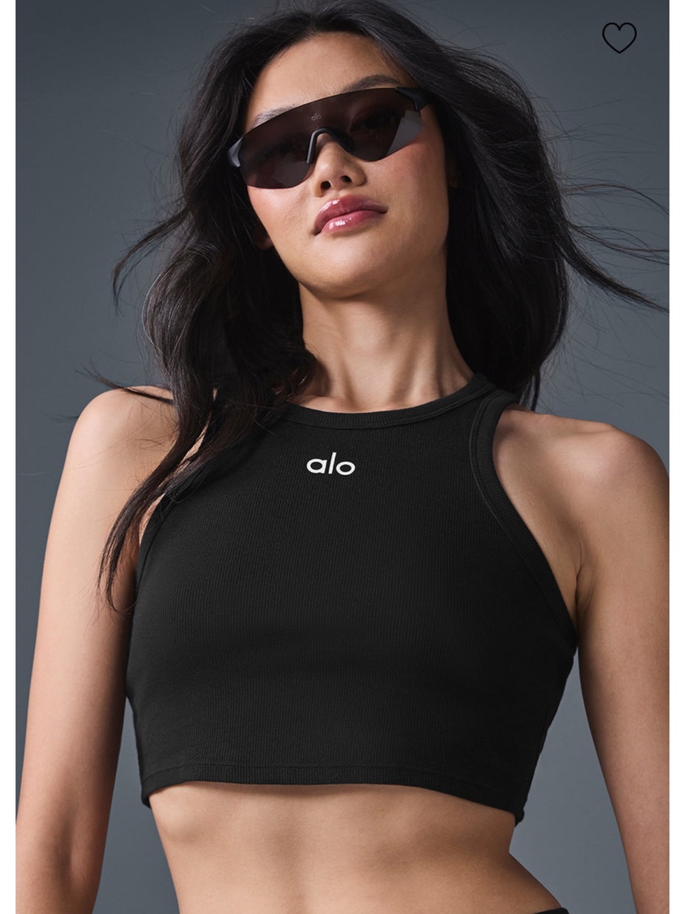 ALO Yoga Black Ribbed High-Neck Crop Tank